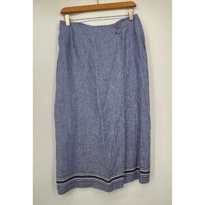 Talbots Vintage Midi Linen Skirt Sz 8 Wrap Style Blue Chambray Coastal Nautical